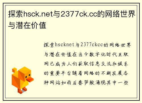 探索hsck.net与2377ck.cc的网络世界与潜在价值